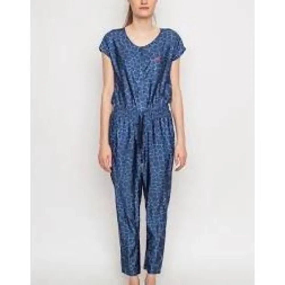 Adidas Originals Giraffe Print Jumpsuit Blue Black Trefoil Romper Women’s Small